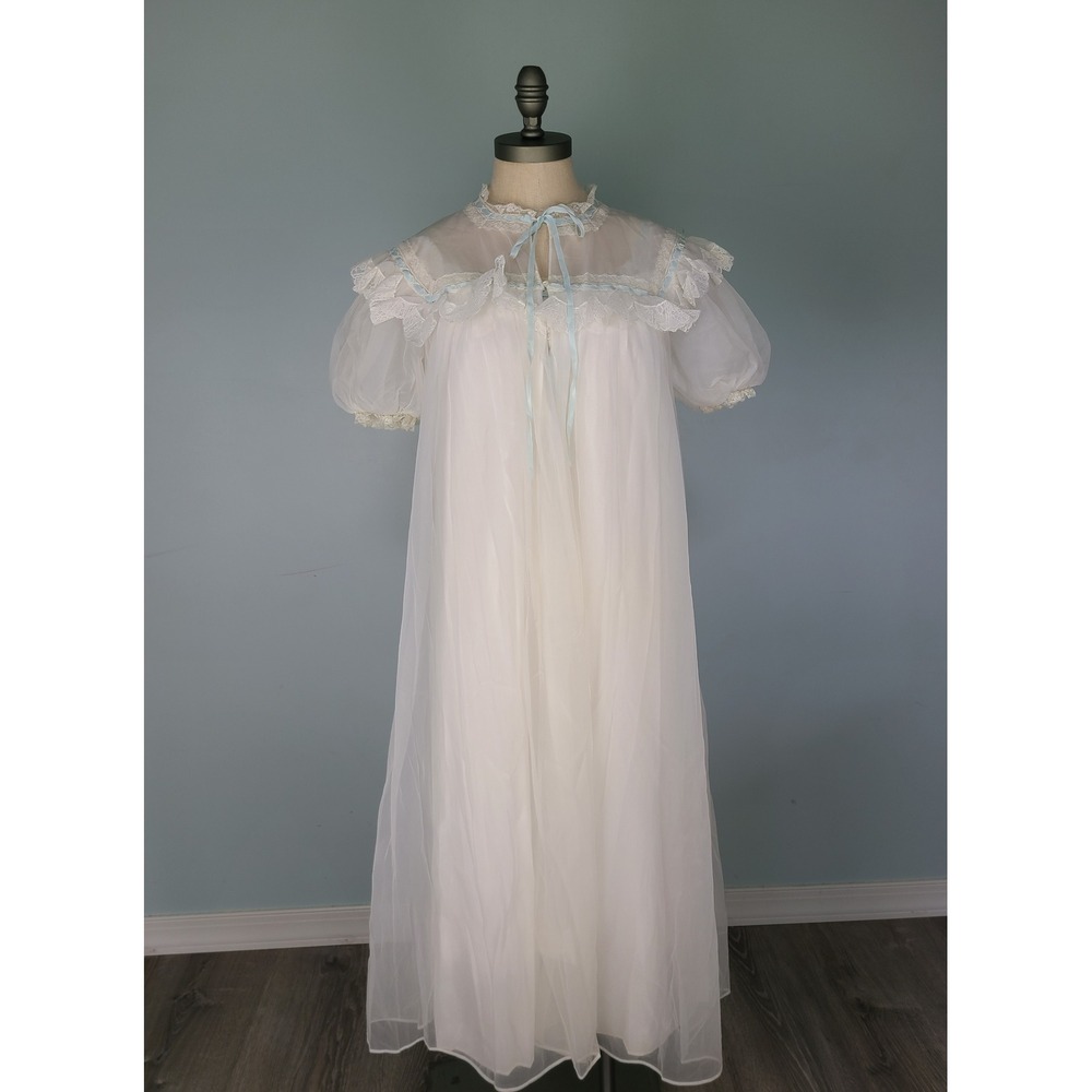 VTG Gotham Gold Stripe Peignoir Nightgown‎ Set Ethereal Regency Coquette Bridal